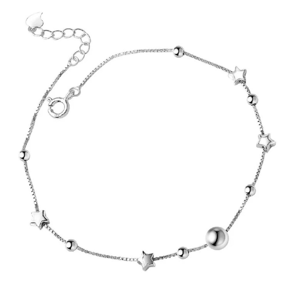 14k Gold Star Beads Bracelet/Anklet Sterling Silver
